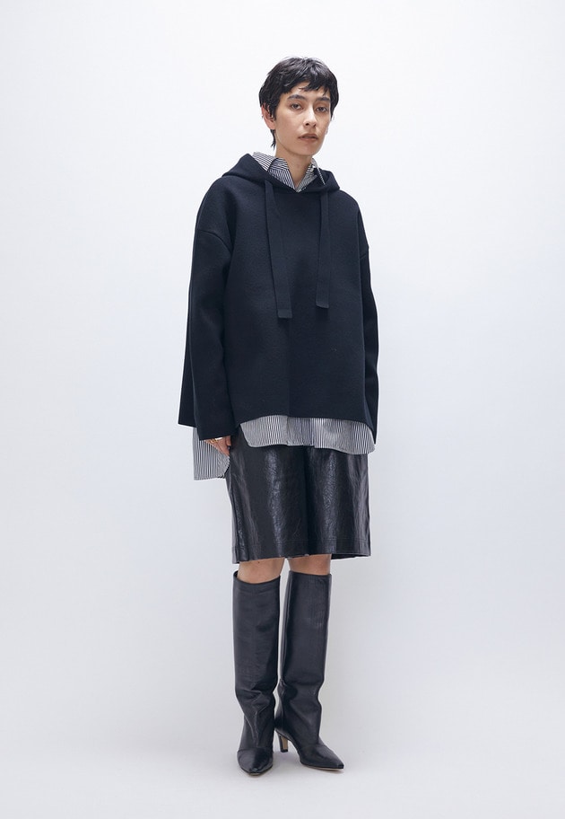 ウールコットンスムースニットフーディー 詳細画像 Black 3