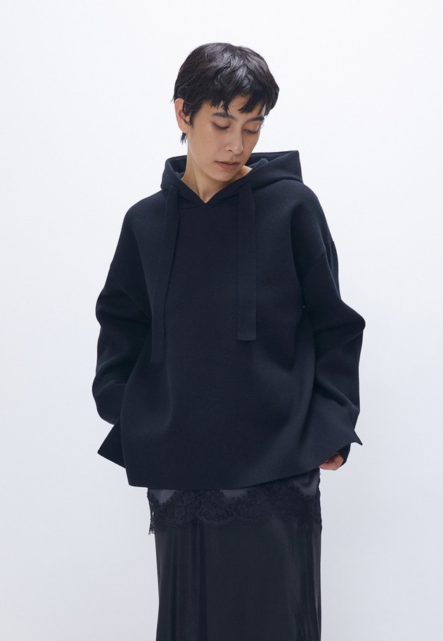 ウールコットンスムースニットフーディー 詳細画像 Black 6