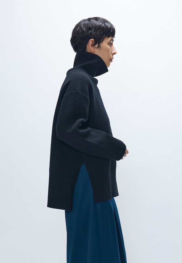 ウールカシミアダブルフェイスボトルネックニット 詳細画像 Black 2