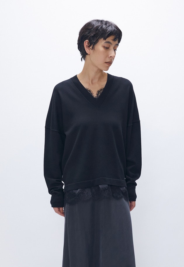 スーパーファインＶネックプルオーバー 詳細画像 Black 1