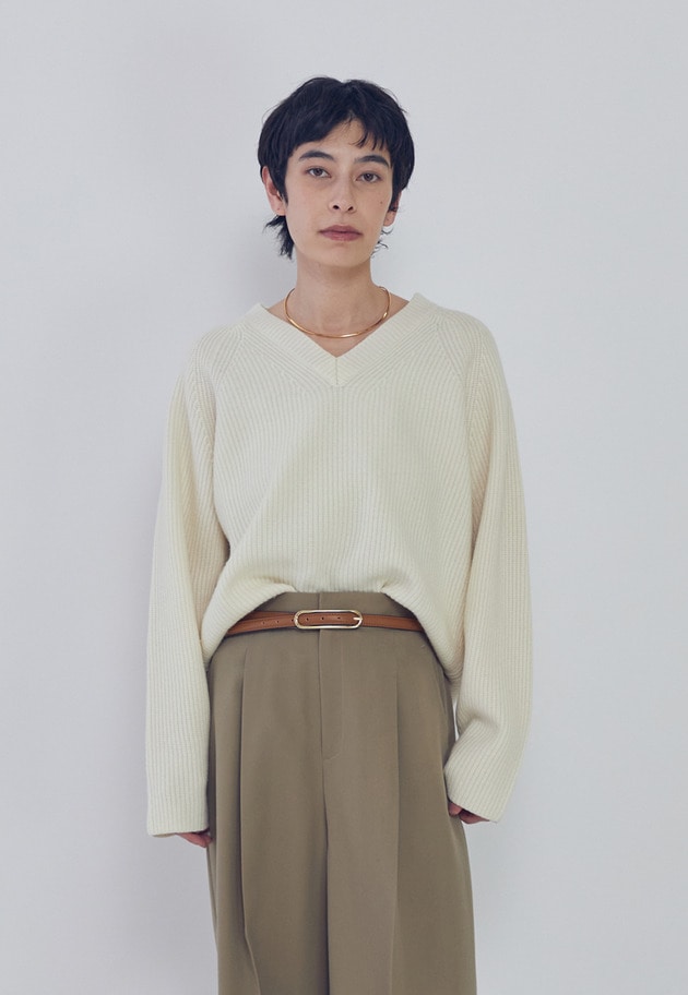 ウールナイロン畦Vネックプルオーバー 詳細画像 Offwhite 4