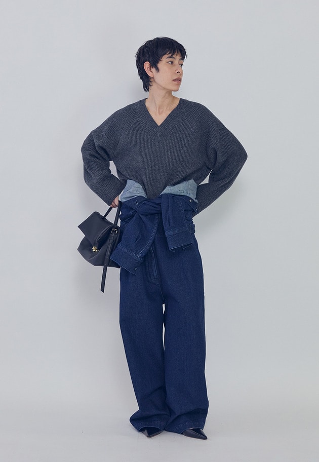 ウールナイロン畦Vネックプルオーバー 詳細画像 Charcoal 3