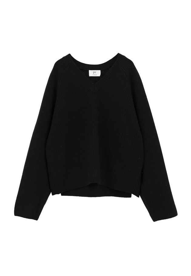 ウールナイロン畦Vネックプルオーバー 詳細画像 Black 1