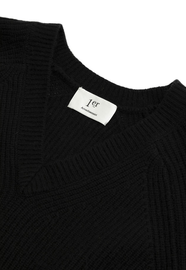 ウールナイロン畦Vネックプルオーバー 詳細画像 Black 7