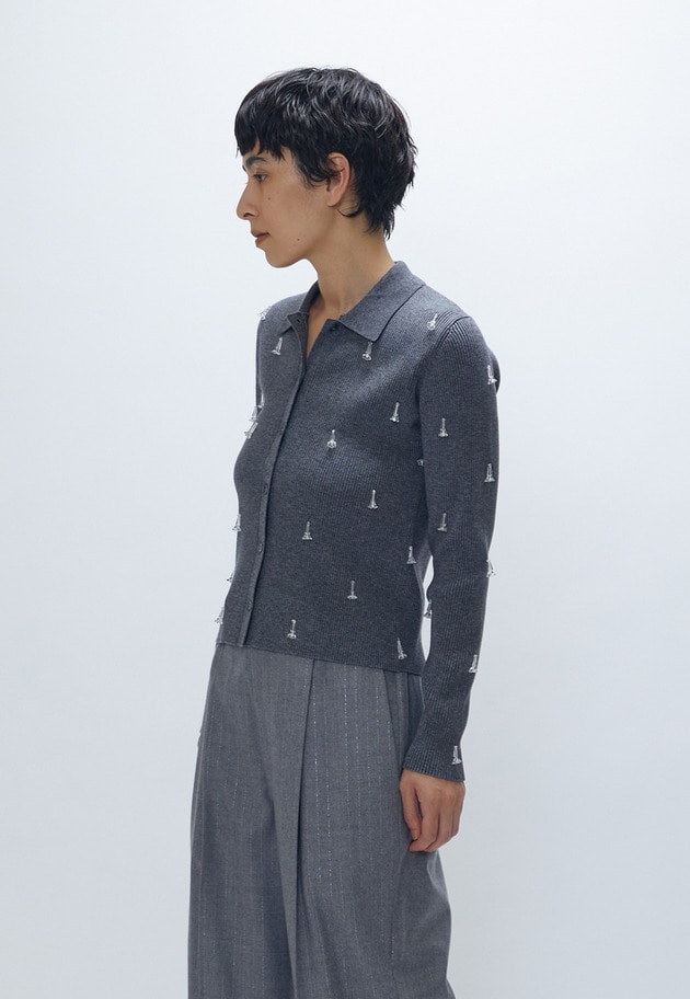 フラワービジューニットシャツ 詳細画像 Charcoal 2