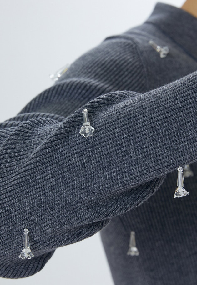 フラワービジューニットシャツ 詳細画像 Charcoal 3