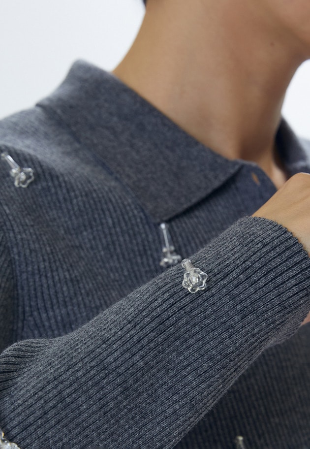 フラワービジューニットシャツ 詳細画像 Charcoal 4