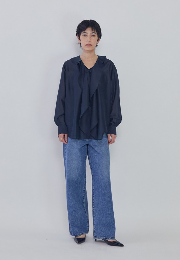 ラッフルＶネックブラウス 詳細画像 Navy 3