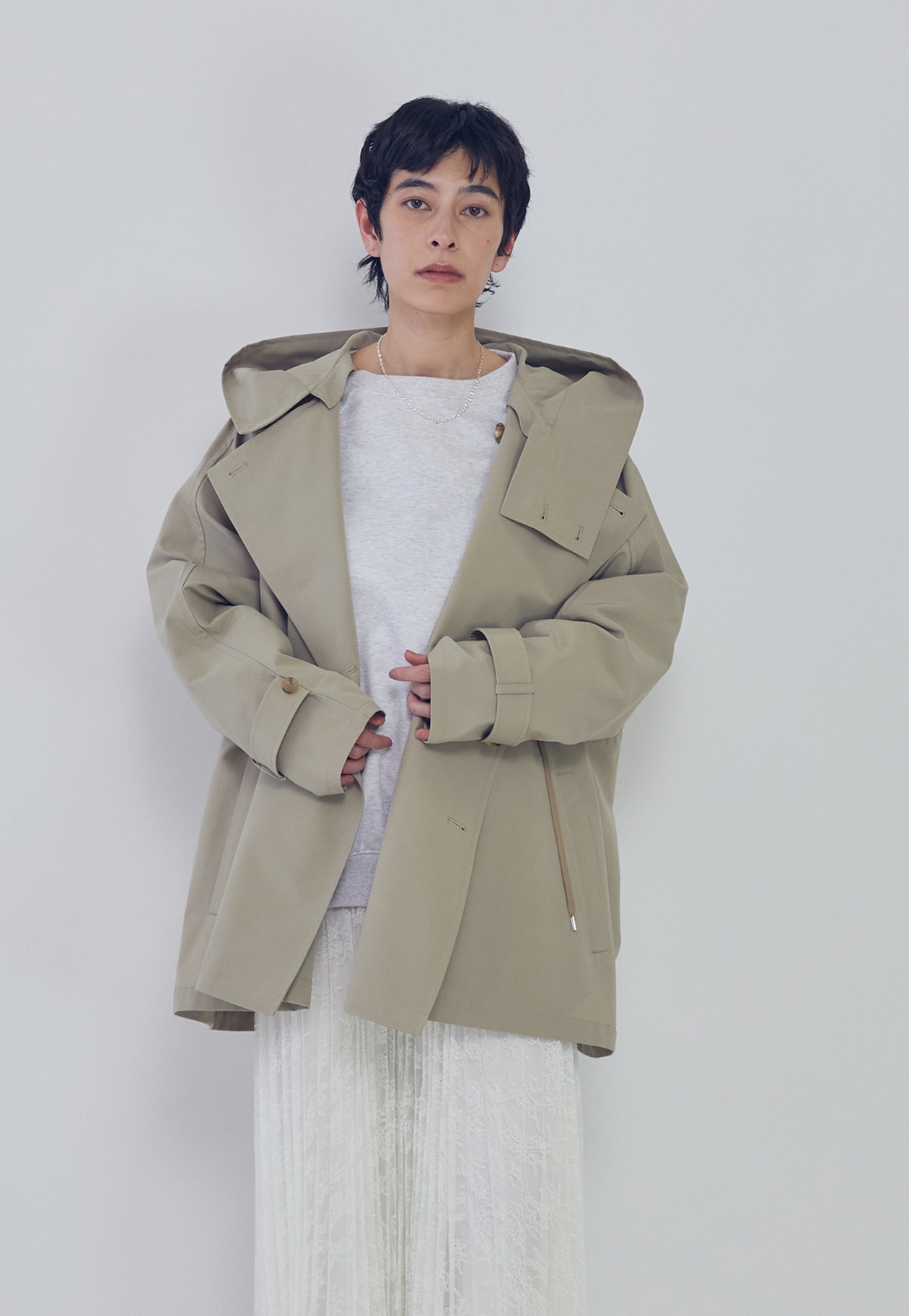 1er Arrondissement タフタショートトレンチコート　ベルト VACHEMENT×1er Arrondissement＞別注リサイクルシェルタフタ