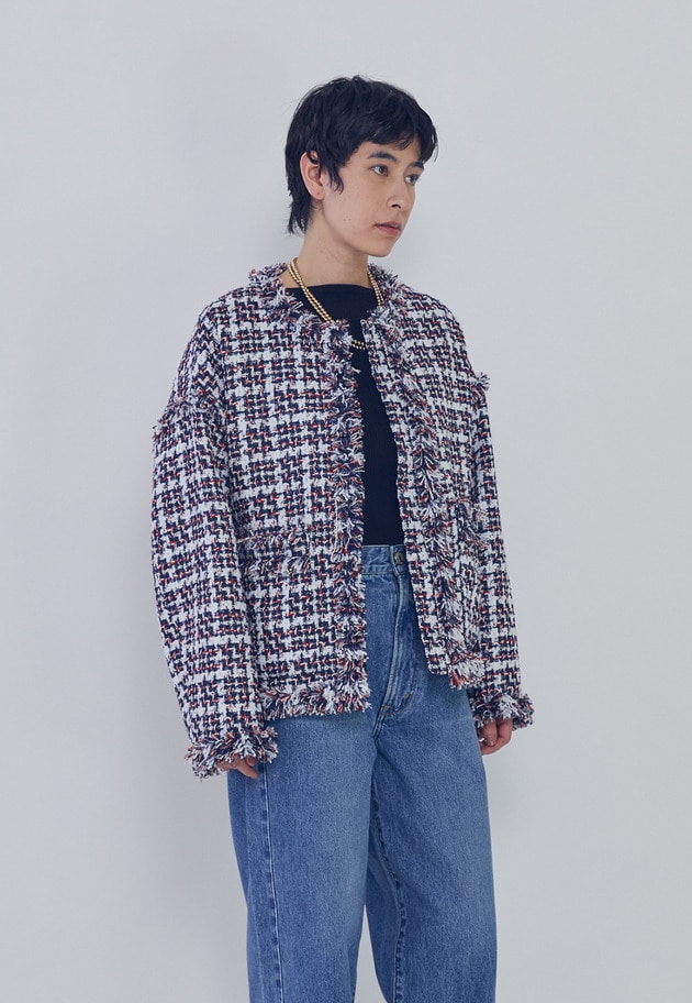 TORNIERフリンジツイードジャケット 詳細画像 Navy 2