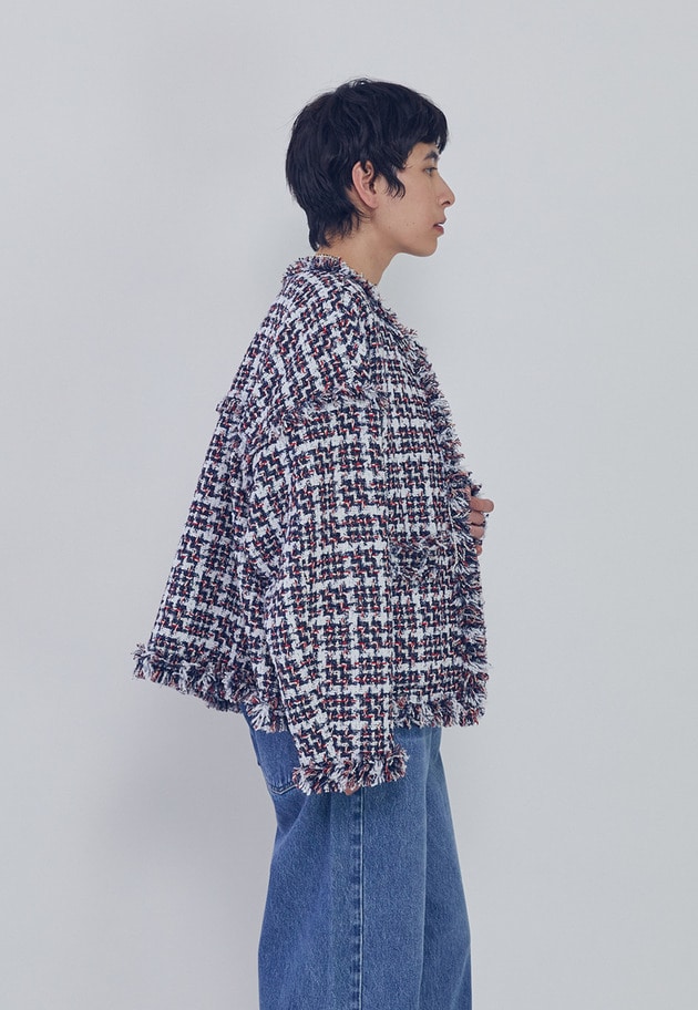 TORNIERフリンジツイードジャケット 詳細画像 Navy 3