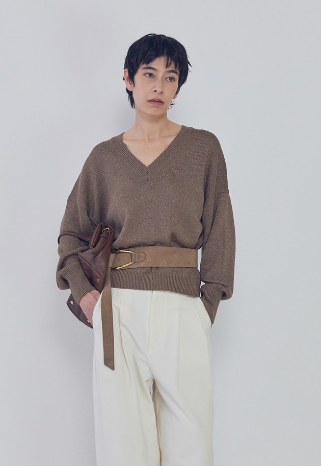 ブライトニットVネックプルオーバー 詳細画像 Brown 1