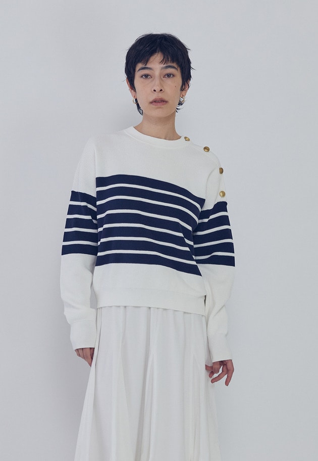 【予約】ハイツイストコットンボーダープルオーバー 詳細画像 White 1