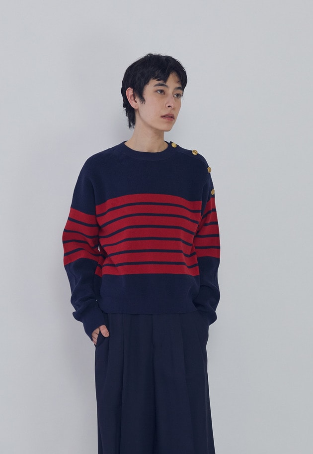 【予約】ハイツイストコットンボーダープルオーバー 詳細画像 Red 1