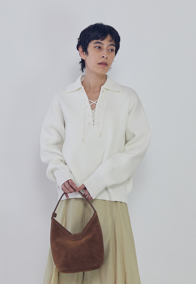 レースアップポロニットプルオーバー 詳細画像 Offwhite 1