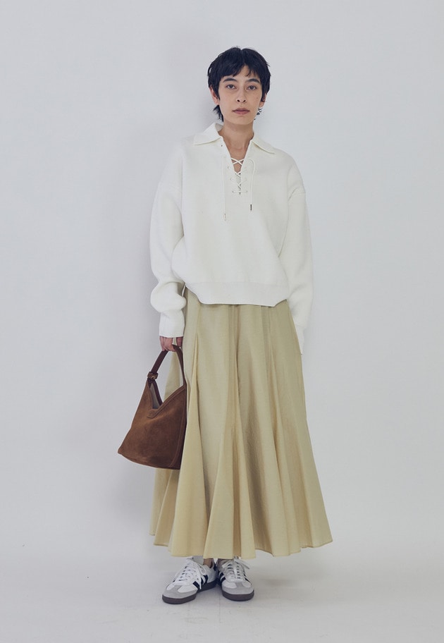 レースアップポロニットプルオーバー 詳細画像 Offwhite 2