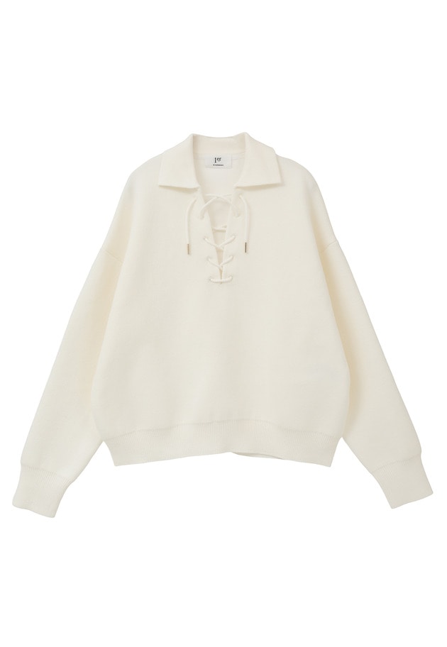 レースアップポロニットプルオーバー 詳細画像 Offwhite 6