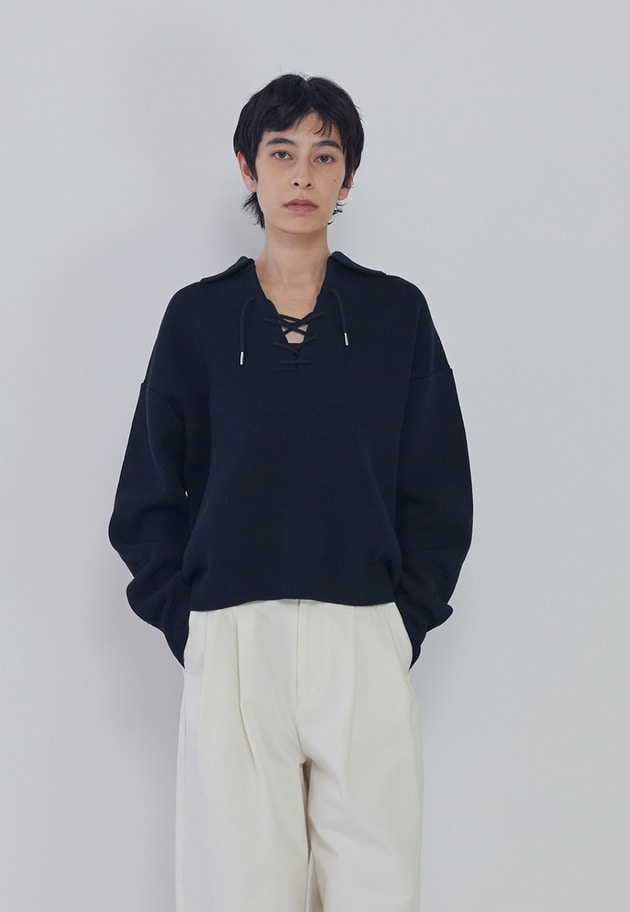 レースアップポロニットプルオーバー 詳細画像 Navy 1