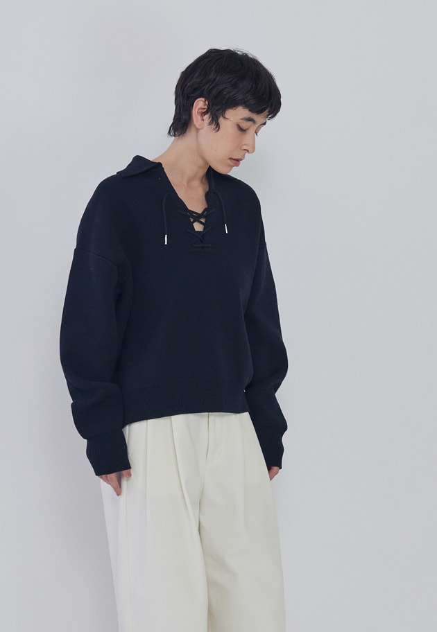 レースアップポロニットプルオーバー 詳細画像 Navy 2