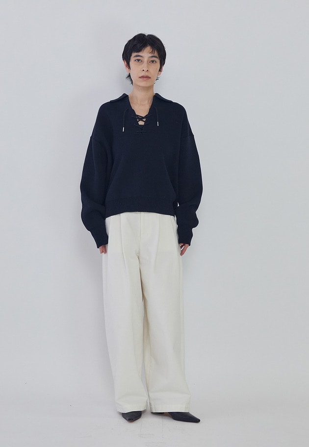 レースアップポロニットプルオーバー 詳細画像 Navy 3
