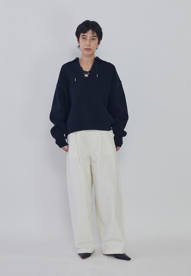 レースアップポロニットプルオーバー 詳細画像 Navy 4