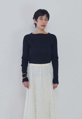 ヴィスコースストレッチリブニットプルオーバー