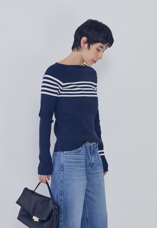 ヴィスコースストレッチリブニットプルオーバー