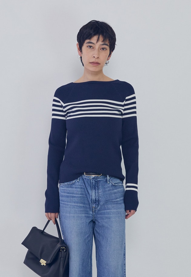 ヴィスコースストレッチリブニットプルオーバー 詳細画像 Border 2