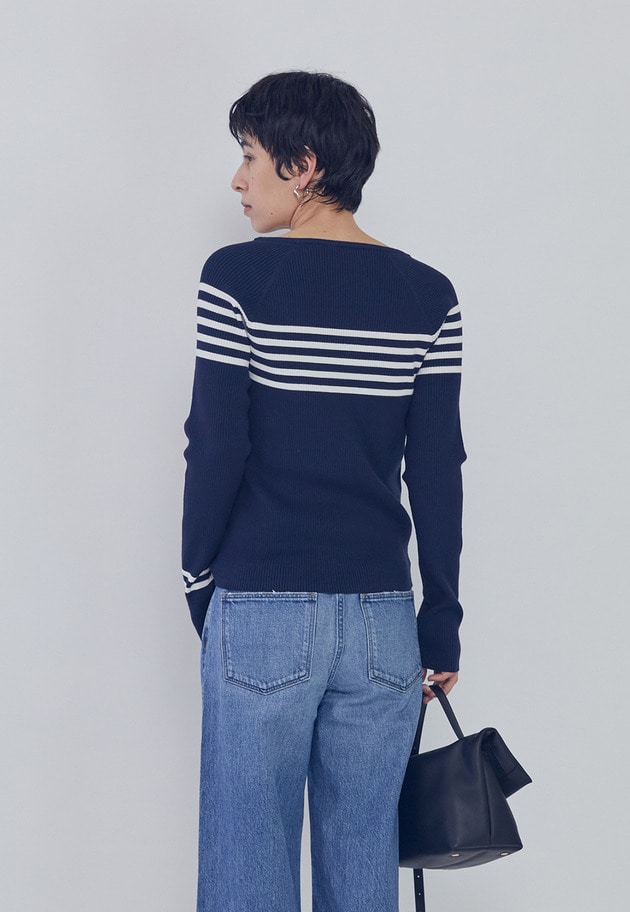 ヴィスコースストレッチリブニットプルオーバー 詳細画像 Border 3