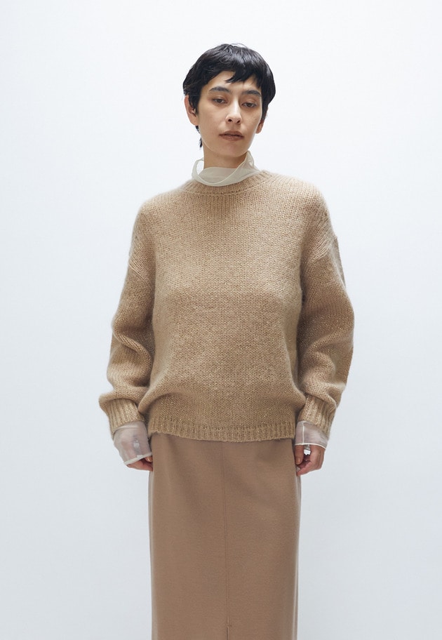 【追加】モヘアラメリリヤーンクルーネックニット 詳細画像 Beige 1