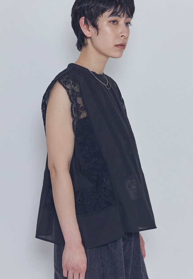 【予約・WEB限定】＜normment（ノーメント）＞ &ldquo;MANNY LACE&rdquo;ノースリーブブラウス 詳細画像 Black 3