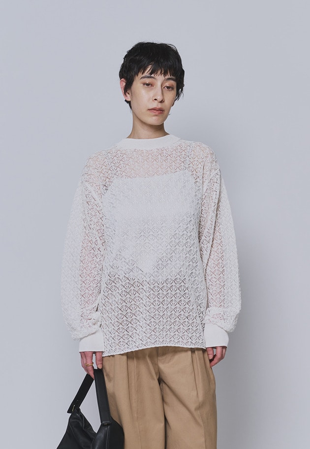 ＜NEPLA（ネプラ）＞リーフ編みバックレイヤードプルオーバー 詳細画像 White 1