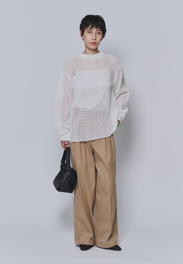 ＜NEPLA（ネプラ）＞リーフ編みバックレイヤードプルオーバー 詳細画像 White 3