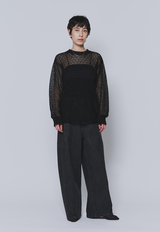 ＜NEPLA（ネプラ）＞リーフ編みバックレイヤードプルオーバー 詳細画像 Black 2