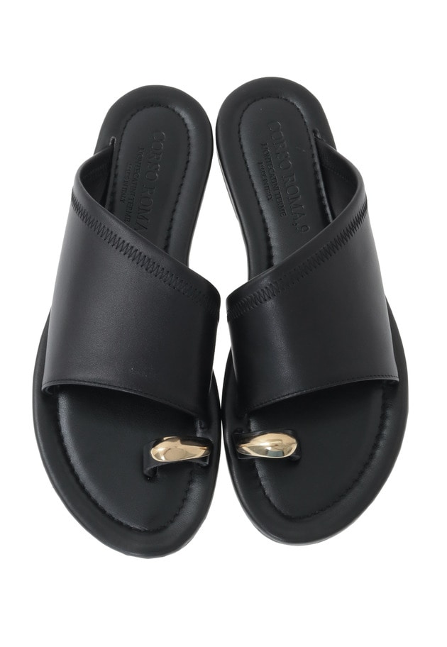 ＜CORSO ROMA 9 (コルソローマ ノーヴェ)＞ゴールドパーツサンダル 詳細画像 Black 6