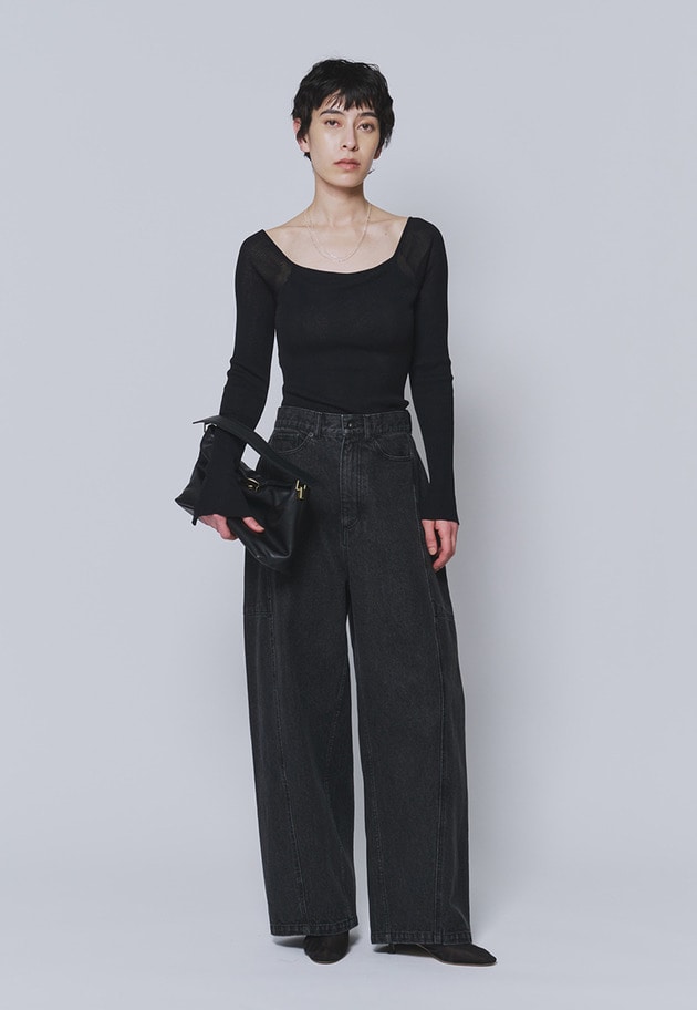 ＜NICENICE MOMENT（ナイスナイス モーメント）＞オープンショルダーロングスリーブ 詳細画像 Black 2