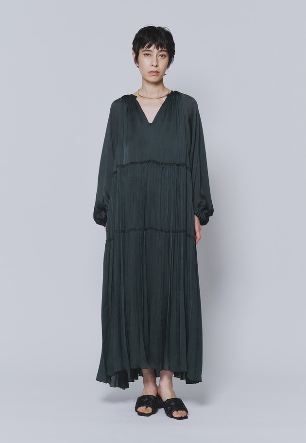 楊柳サテンプリーツワンピース 詳細画像 Green 1