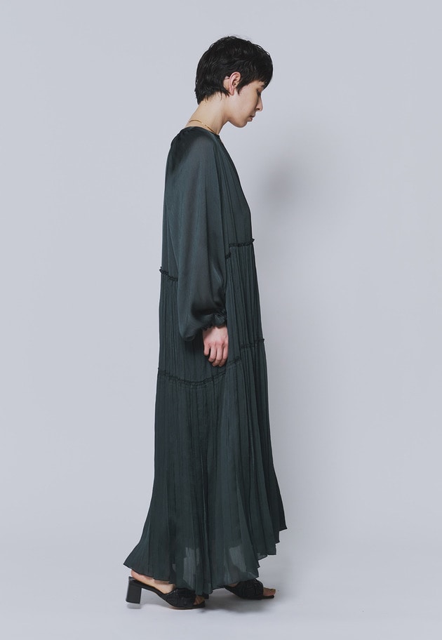 楊柳サテンプリーツワンピース 詳細画像 Green 2