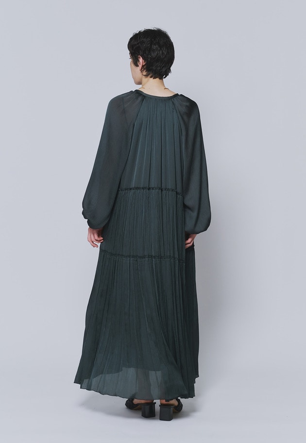 楊柳サテンプリーツワンピース 詳細画像 Green 3