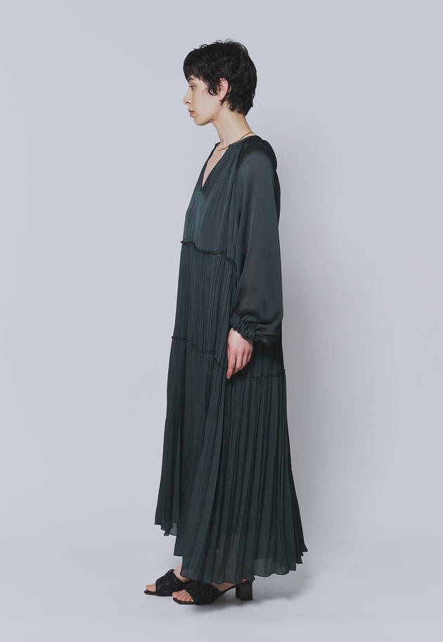 楊柳サテンプリーツワンピース 詳細画像 Green 5