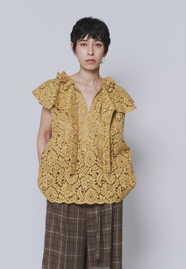 【予約】フラワーレースケープブラウス 詳細画像 Camel 1