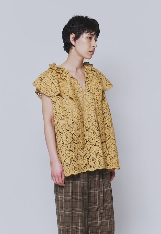 【予約】フラワーレースケープブラウス 詳細画像 Camel 2