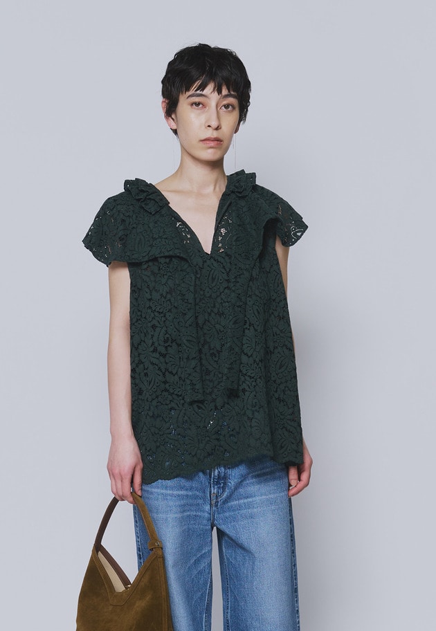 【予約】フラワーレースケープブラウス 詳細画像 Green 1