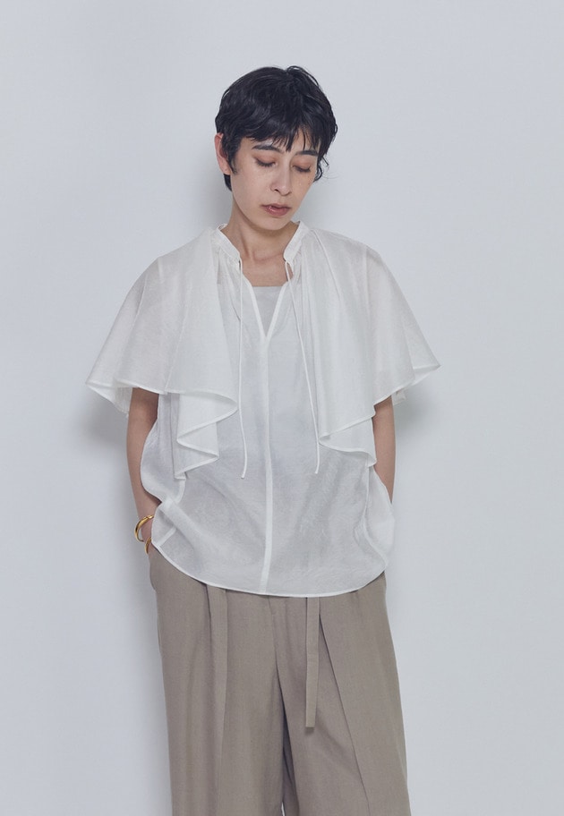 【予約】シアーキュプラシルクラッフルブラウス 詳細画像 Offwhite 1