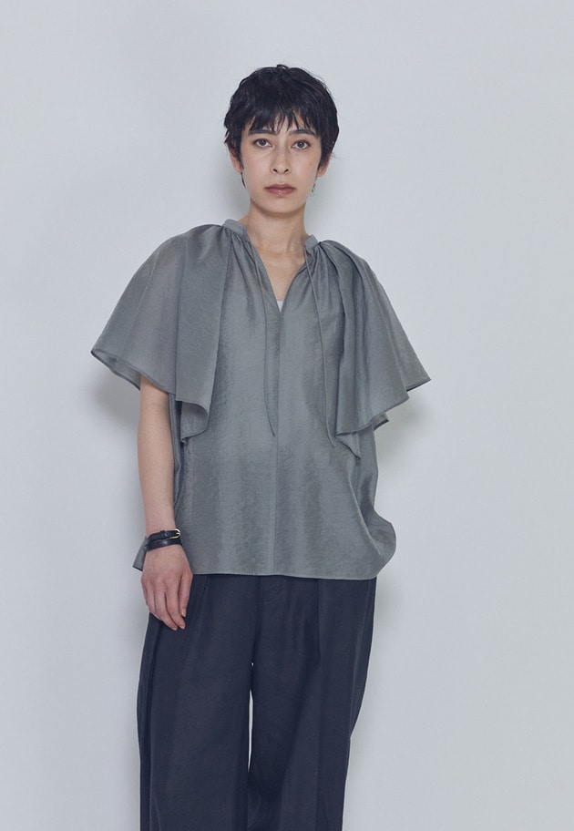 【予約】シアーキュプラシルクラッフルブラウス 詳細画像 Gray 1
