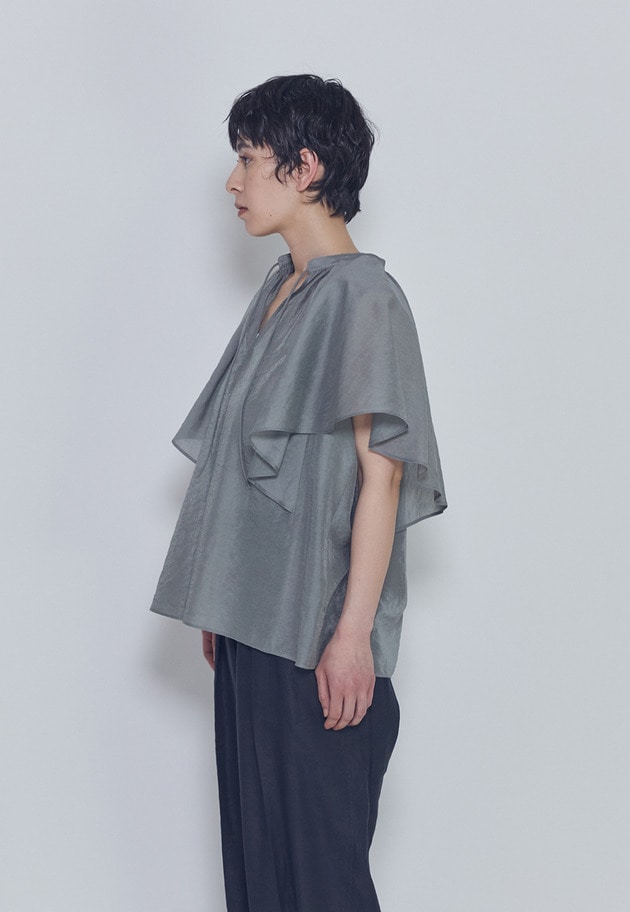 【予約】シアーキュプラシルクラッフルブラウス 詳細画像 Gray 2