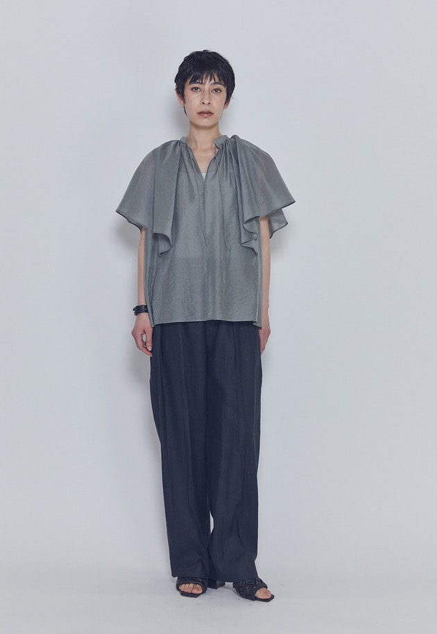 【予約】シアーキュプラシルクラッフルブラウス 詳細画像 Gray 3