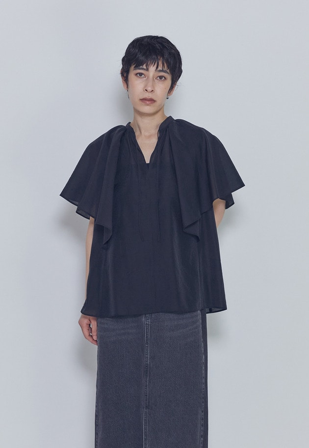 【予約】シアーキュプラシルクラッフルブラウス 詳細画像 Black 1