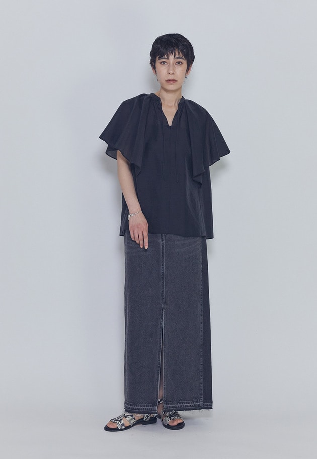 【予約】シアーキュプラシルクラッフルブラウス 詳細画像 Black 4