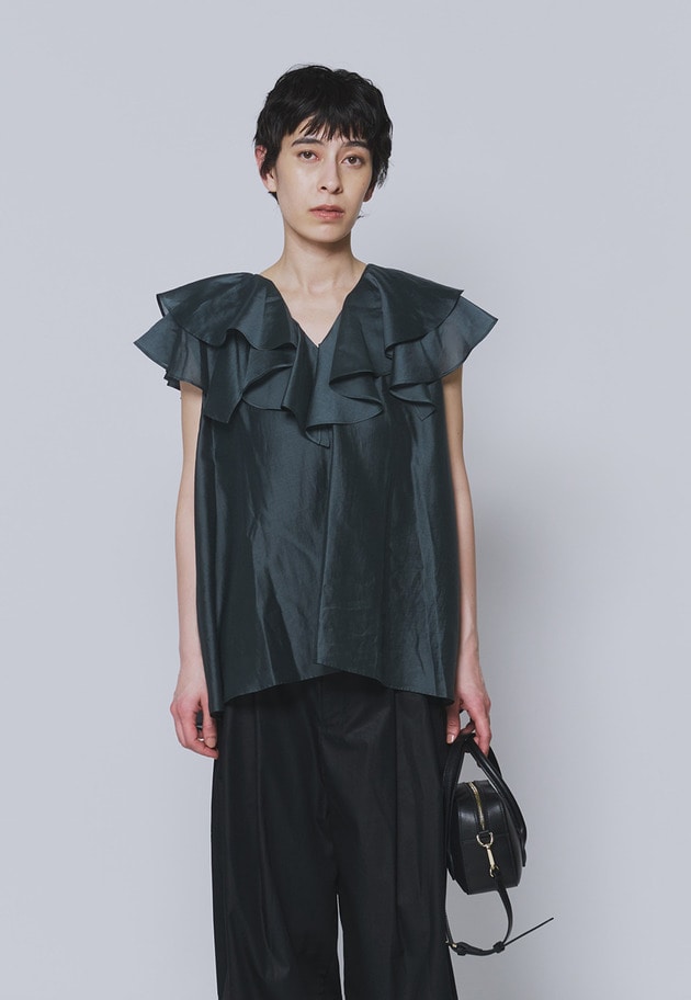 シアーテンセルフリルブラウス 詳細画像 Green 1